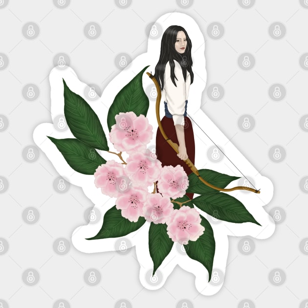 Archer girl and cherry blossoms Sticker by KateQR